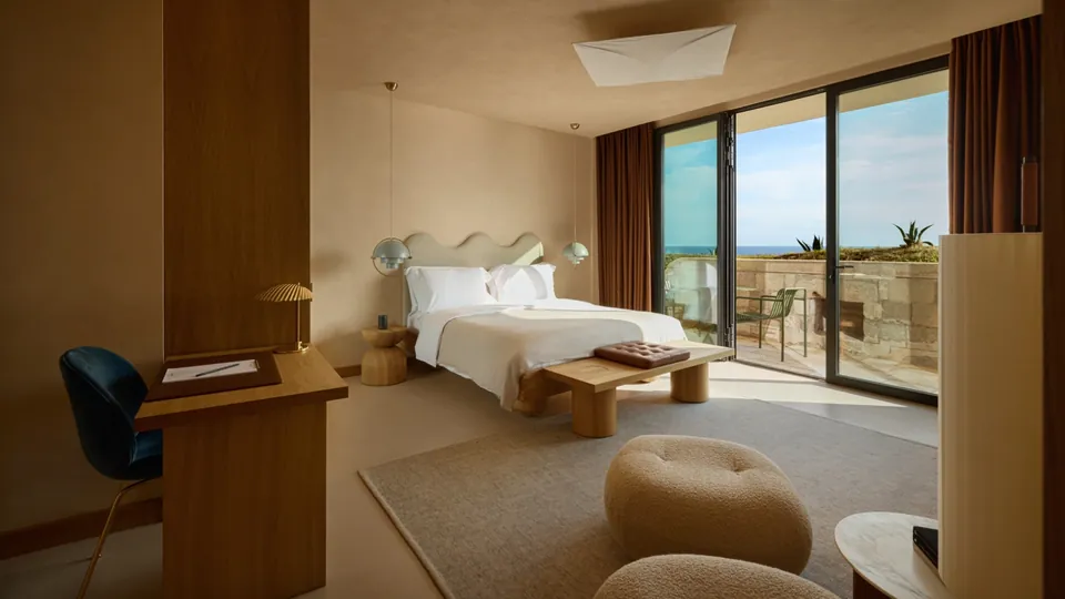 Timber lined balcony room overlooking the Adriatic